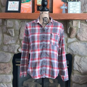 Hollister M Ladies Plaid Shirt Gray, Red, White